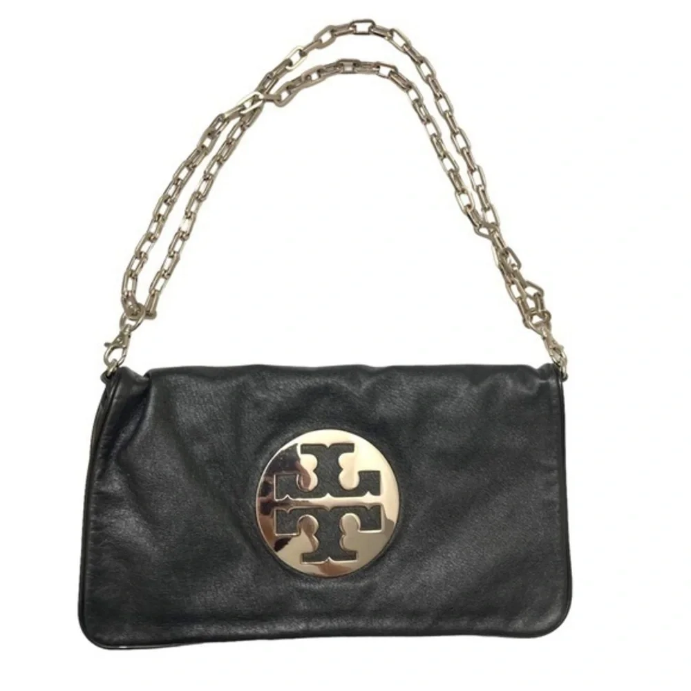 Tory Burch black leather logo convertible clutch bag